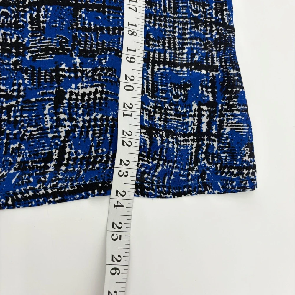 Banana Republic Womens Small‎ Petite Blue Abstract Grid Short Sleeve Blouse Top